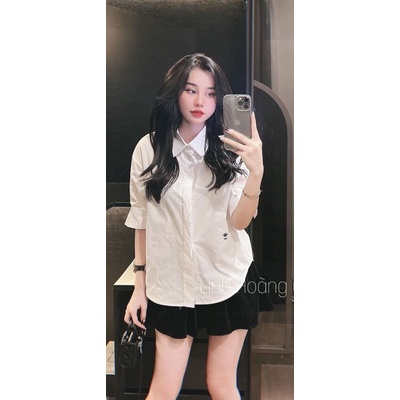 Áo sơ mi nữ tay lỡ cổ đức thêu ong xinh