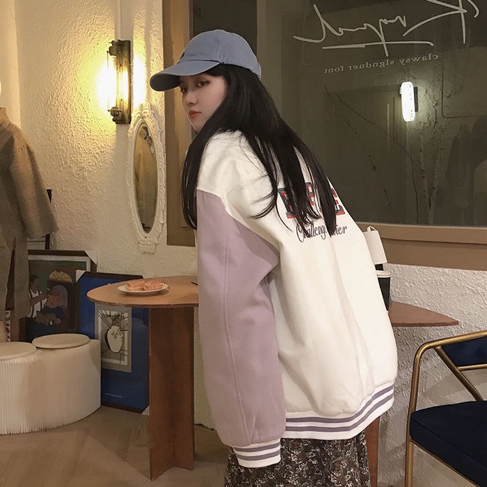 Áo Khoác Bóng Chày Dáng Rộng Chất Nhung Dày Dặn Thời Trang Thu Đông Hàn Quốc Mới Cho Nữ