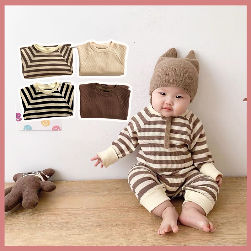 Bộ Đồ Ngủ Liền Thân Tay Dài In Họa Tiết Sọc Thời Trang Mùa Hè Cho Bé Sơ Sinh