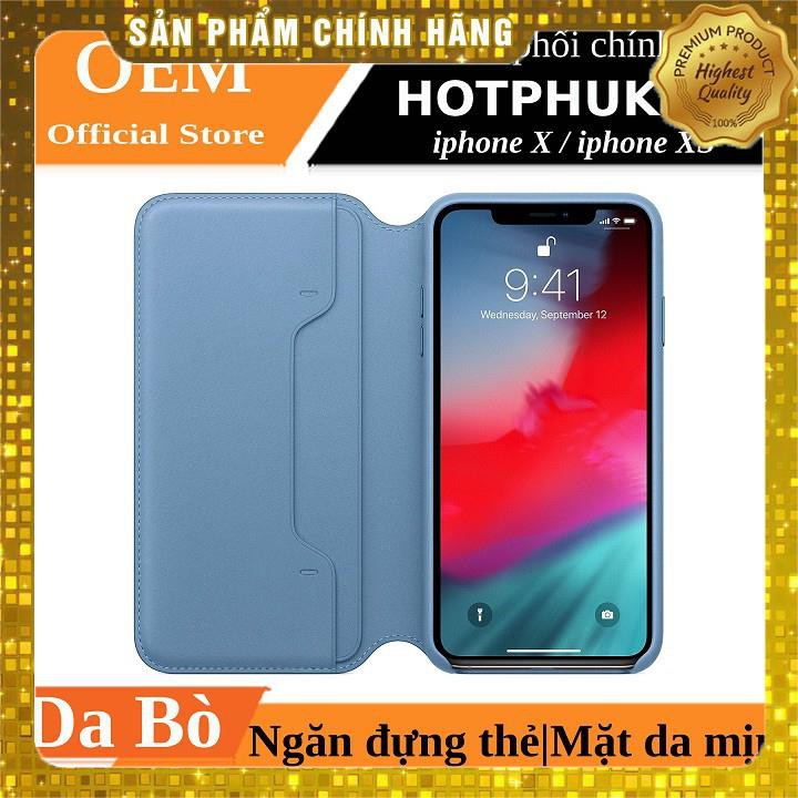 Bao da Leather Folio Apple dành cho iPhone X / Xs có ngăn đựng thẻ tự động tắt mở màn hình - Hàng chính hãng