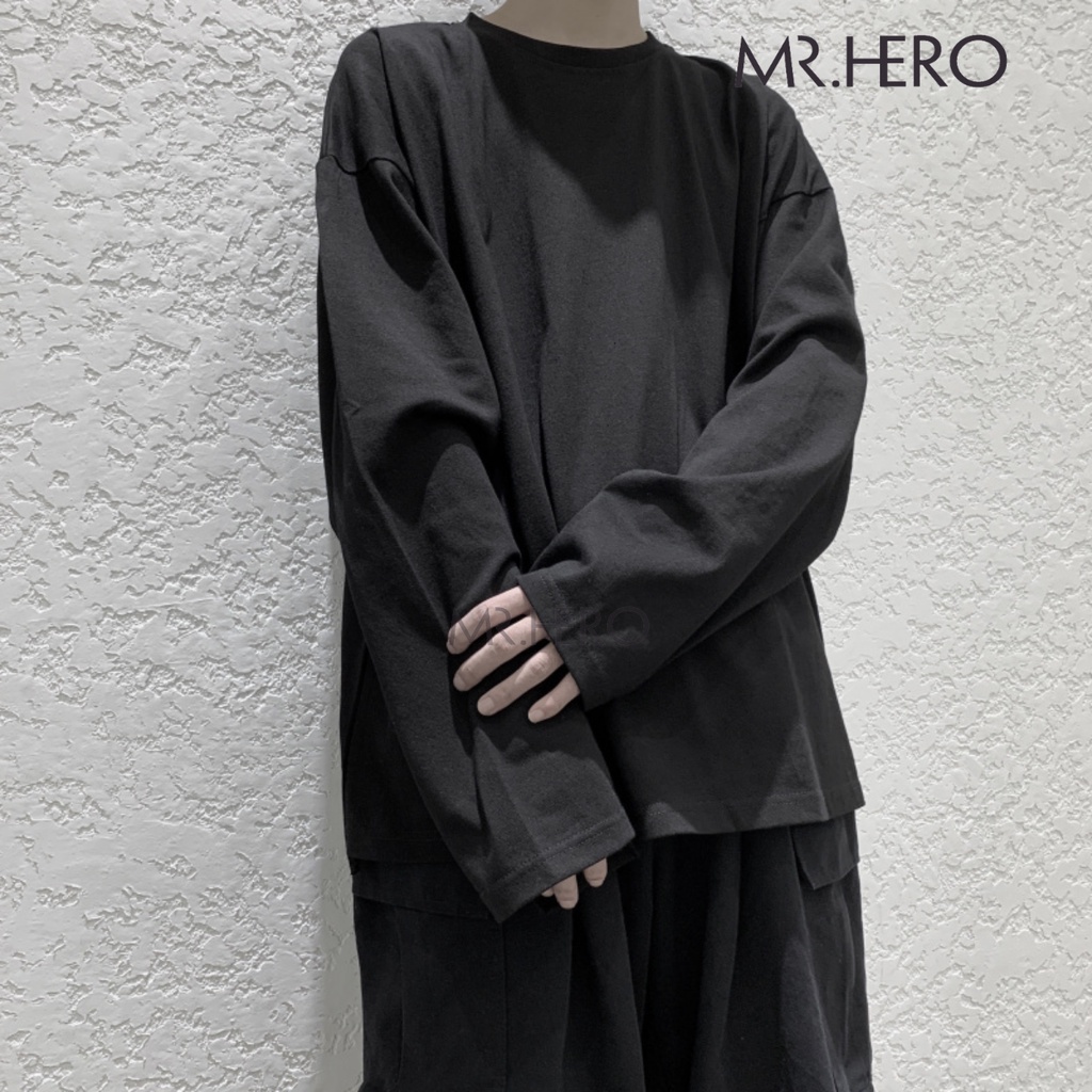 Áo nỉ thun dài tay unisex cổ tròn form rộng chất borip thoải mái khi mặc MrHero 2 màu đen trắng AN06 ,