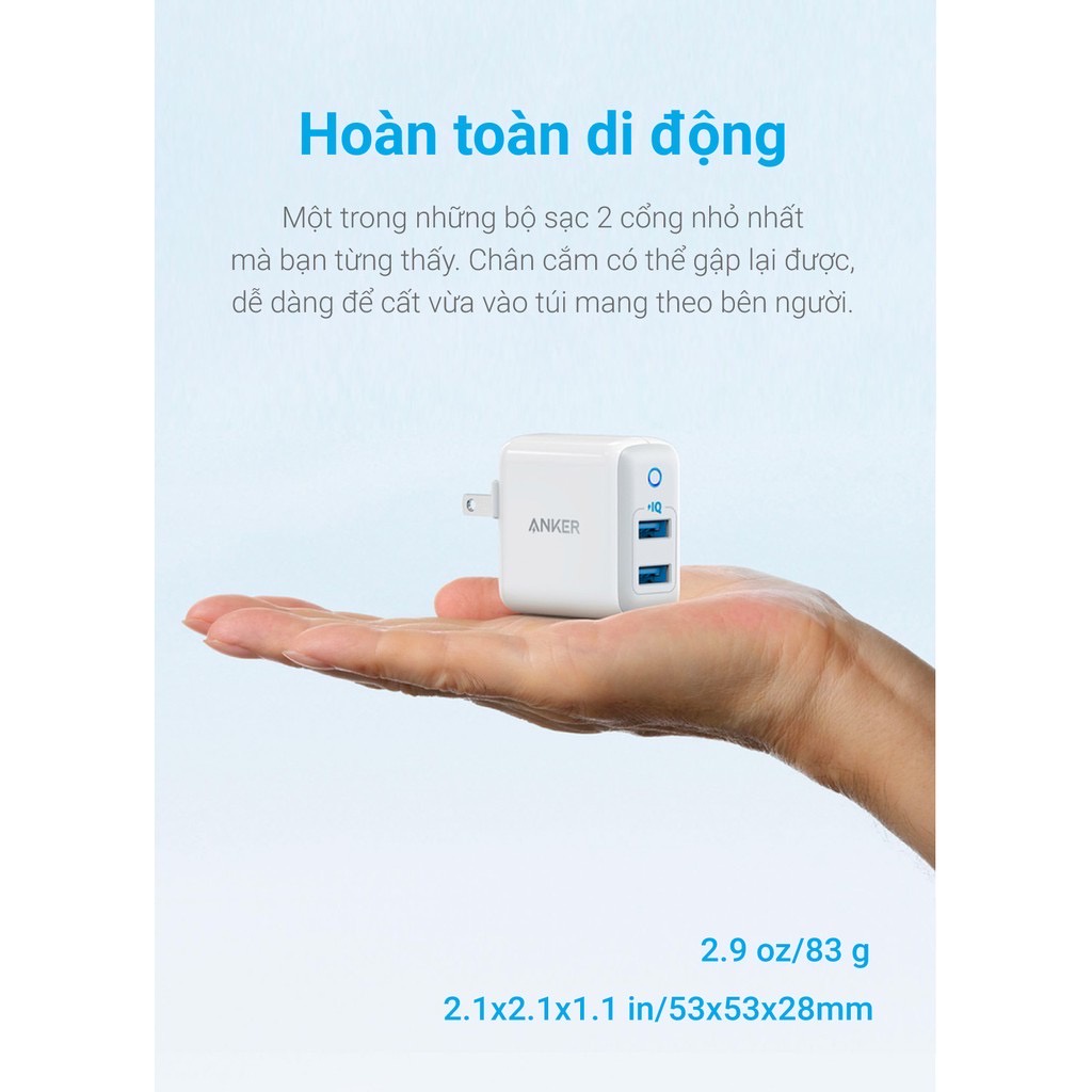 Củ Sạc Anker 2 Cổng PowerPort II 24w - A2027 dành cho IP/tablet