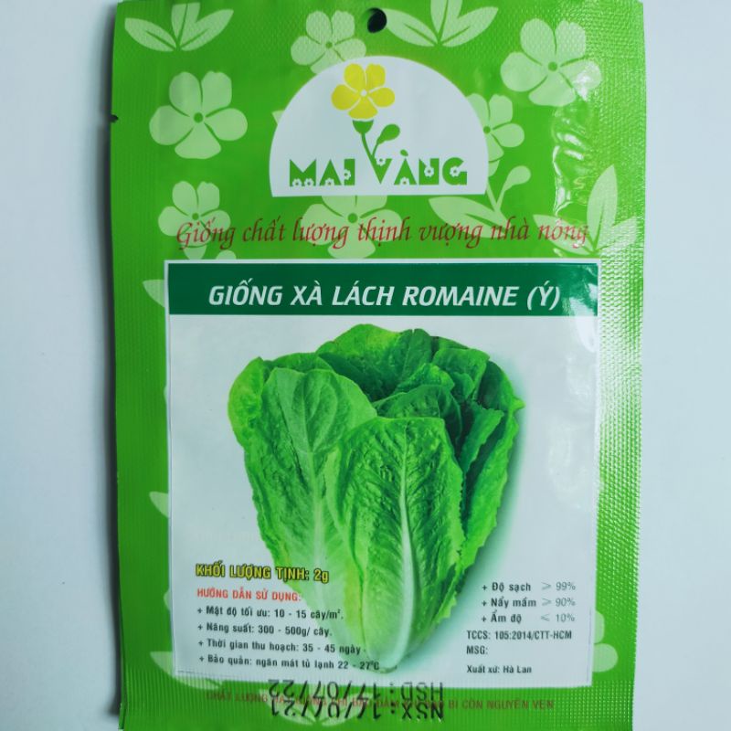 Hạt giống Xà lách Romaine, đóng gói 2gr, dễ trồng, năng suất cao