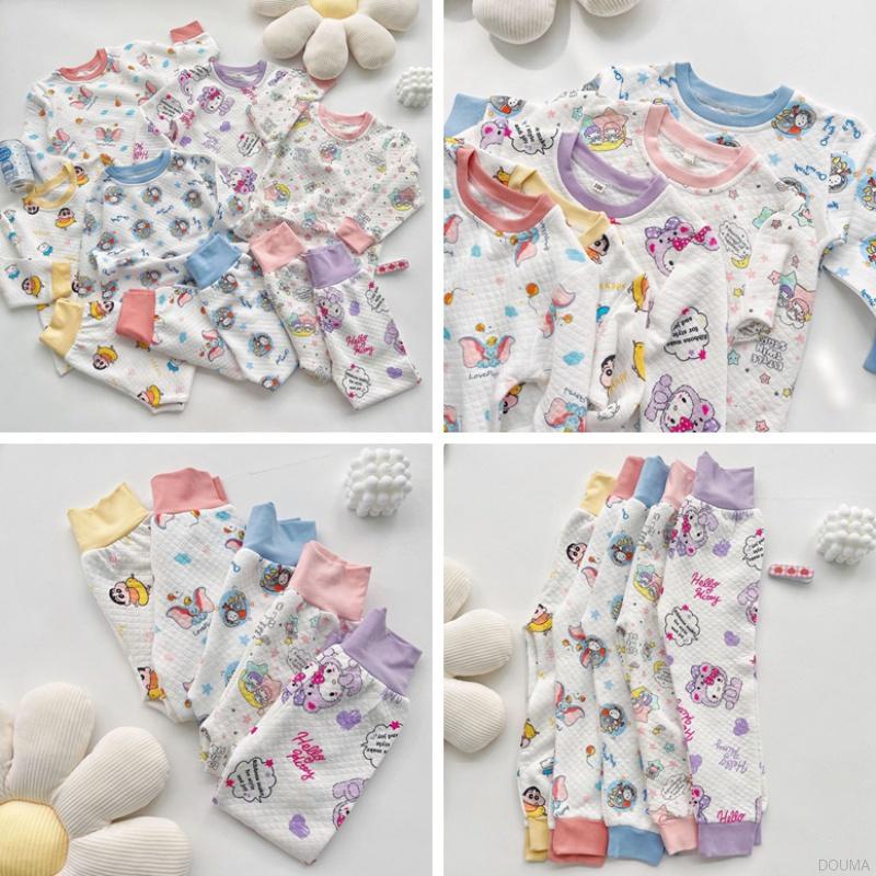 Bộ đồ ngủ 2 món vải cotton in hoạt hình kiểu Hàn Quốc dễ thương cho bé
