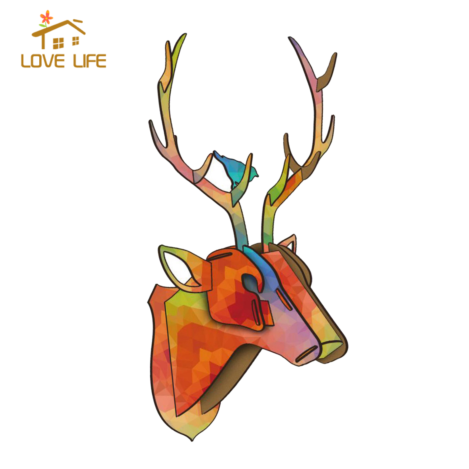 [whfashion]3D Puzzle Trophy Animal Head Wall Deer Sculpture Art for Office Home Decor A