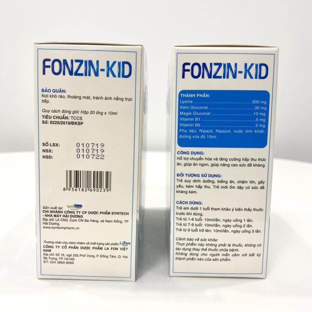 Nước uống tăng sức đề kháng Fonzin Kid 20 ống 10ml Hàng Chính Hãng Công Ty