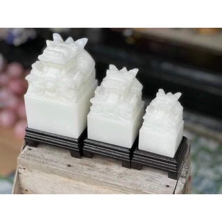 Ấn rồng bạch ngọc 10cm kèm đế hàng nguyên bản k xử lí