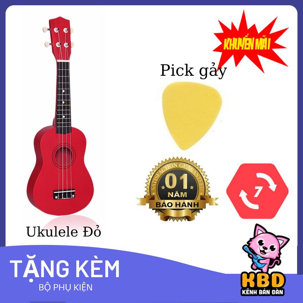 Đàn Ukulele soprano màu trơn KBD 33A15-HD (Hồng đậm)