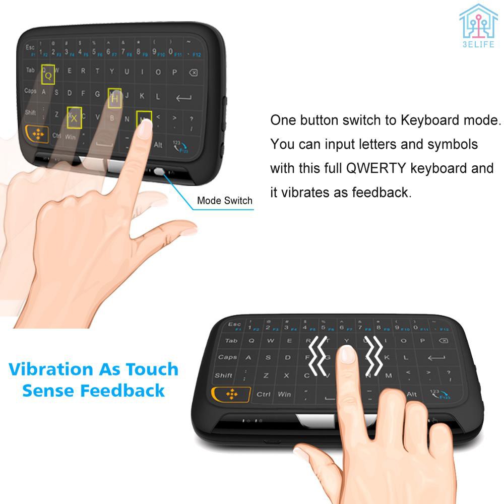 【E&V】H18 2.4GHz Wireless Keyboard Full Touchpad Remote Control Keyboard Mouse Mode with Large Touch Pad Vibration Feedback for Smart TV Android TV Bo