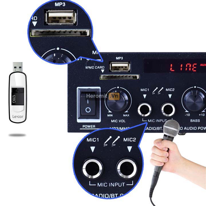 Âm Ly Karaoke Mini BT-508 Âm Ly Bluetooth Tại Gia 2 Cổng MIC