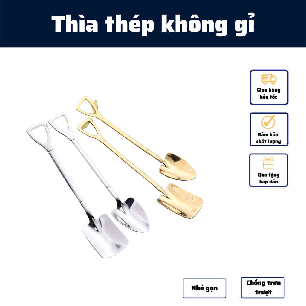 Muỗng thìa Inox mạ vàng ăn hoa quả kem khai vị xẻng decor bằng thép không gỉ cao cấp thiết kế sang trọng