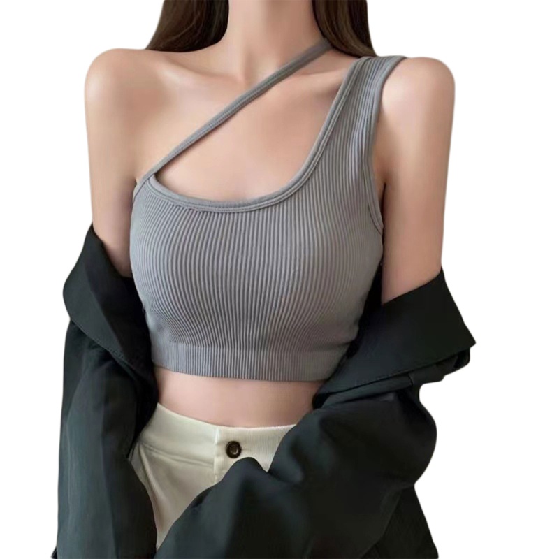 Áo Croptop Dệt Kim Không Tay Có Đệm Ngực Gợi Cảm Cho Nữ