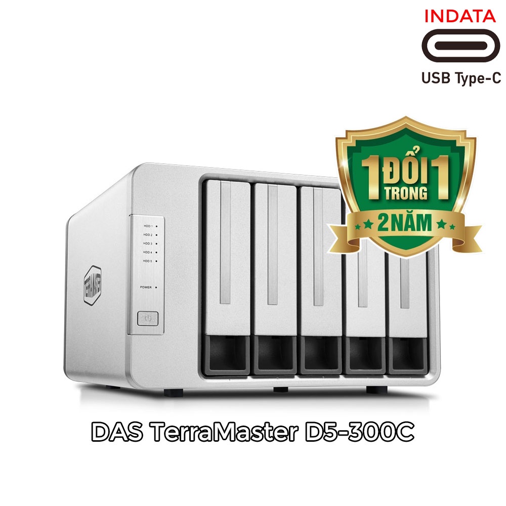 Bộ lưu trữ dữ liệu TerraMaster D5-300C RAID 2+3, USB Type-C, 5 HDD-bay, tốc độ 410MB/s