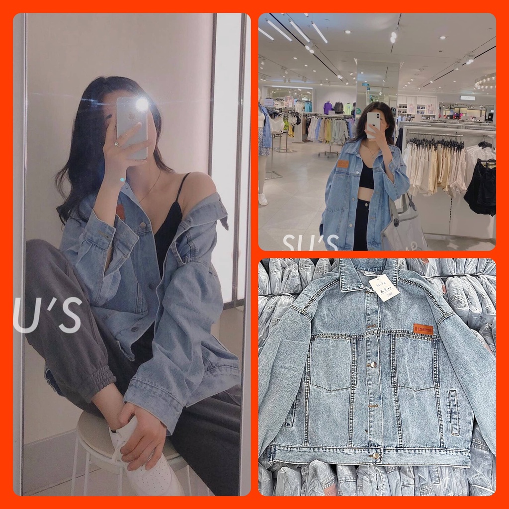Áo khoác bò JEANS tag da 2 túi form oversize hàng Quảng Châu AK210L [Có sẵn]