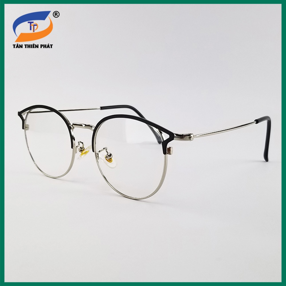 Gọng kính cận nữ mắt tròn tai mèo kim loại màu vàng, bạc, đen 5553. Tròng kính giả cận 0 độ chống ánh sáng xanh, tia UV