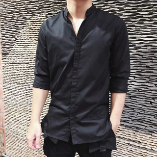 Áo Sơ Mi Nam Cổ Tàu Dài Tay Vải Lụa Chống Nhăn Ôm Dáng
