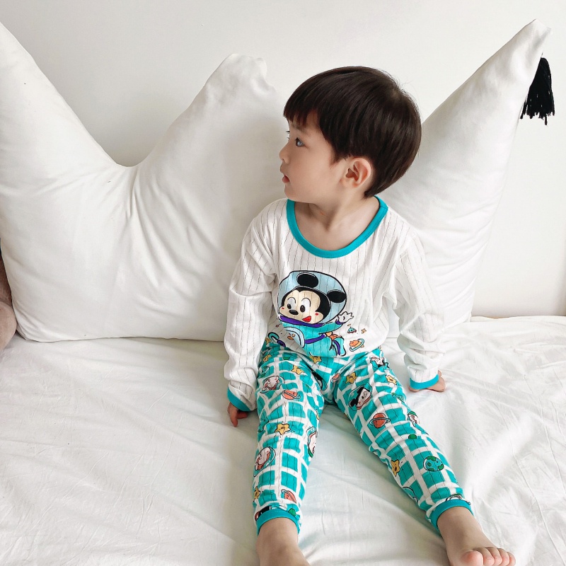 Bộ đồ cotton dài tay thoáng khí họa tiết hoạt hình xinh xắn dành cho bé