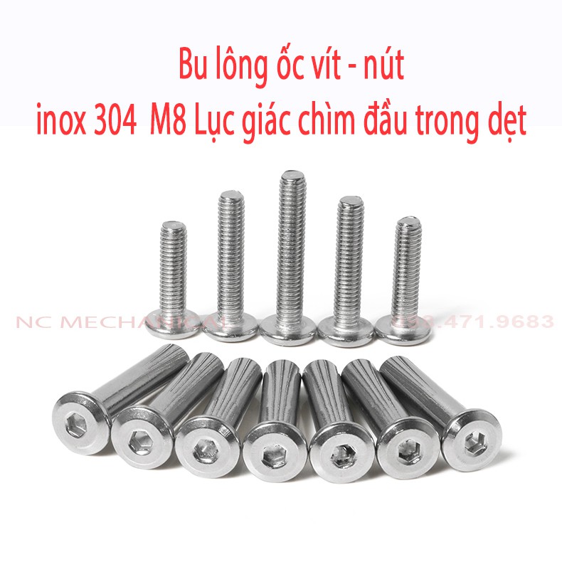 Bu lông ốc vít nút inox 304 M8 Lục giác chìm đầu tròn dẹt