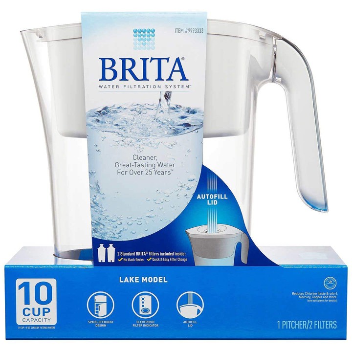 Bộ bình lọc nước Brita Lake Pitcher + 2 lõi lọc, White