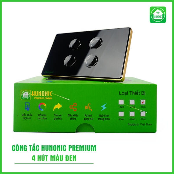 Công tắc thông minh 4 Nút Công suất 500W/ kênh Hunonic Premium