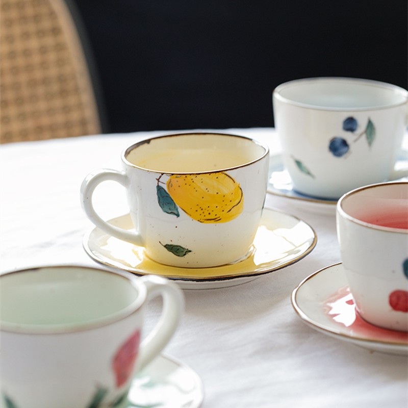 Cutelife Ins 180ML Hàn Quốc Retro Lemon Ceramic Coffee Cup Bộ tách trà sữa Nước ép tái sử dụng Cốc nước cách nhiệt có ta