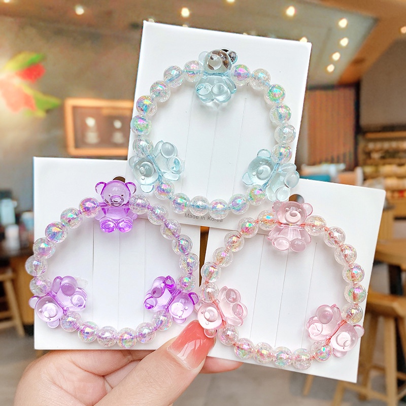 Dây buộc tóc đính hạt nhựa resin hình gấu hoạt hình phong cách Hàn Quốc dễ thương