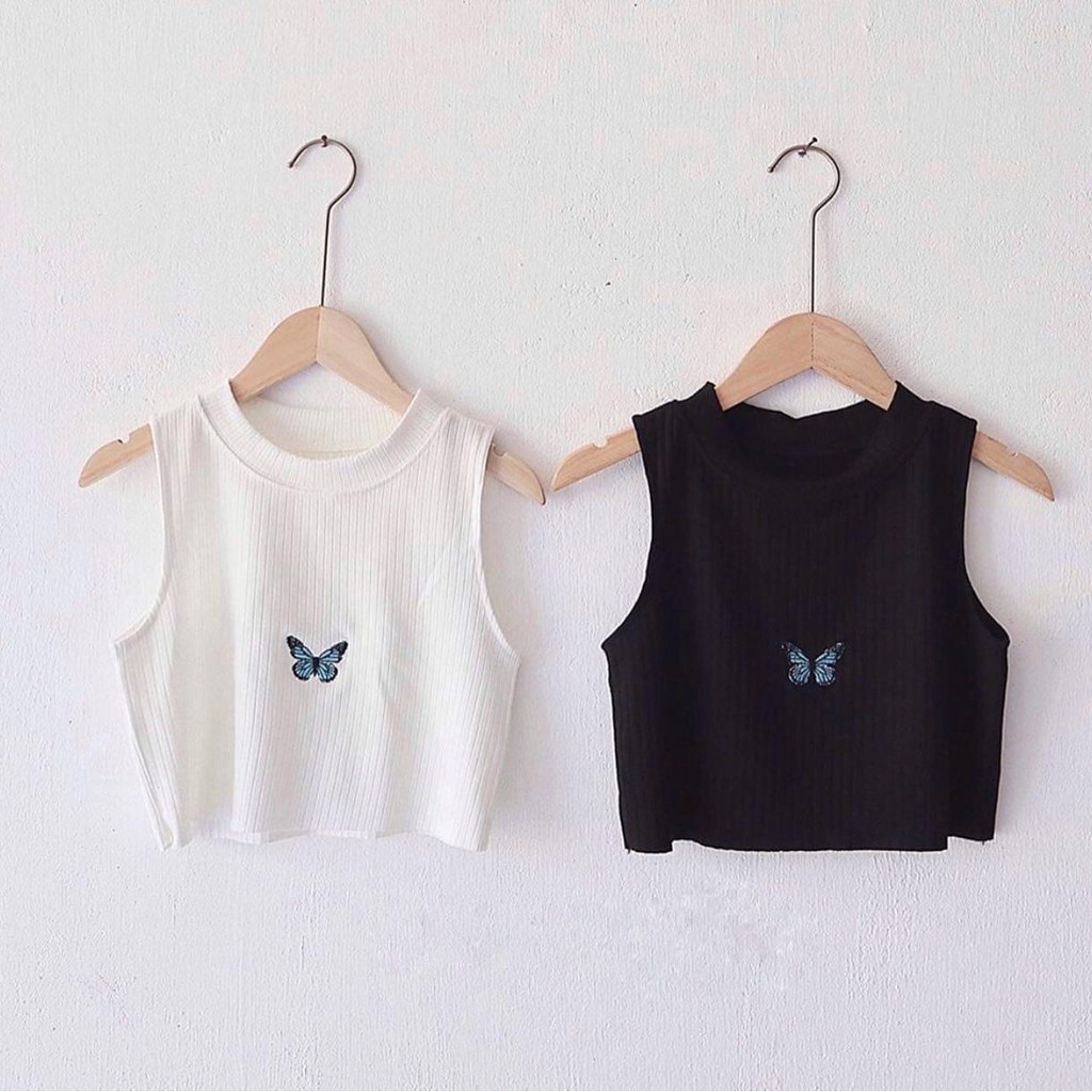 Áo Croptop Thêu Bướm Ulzzang (3 Màu)