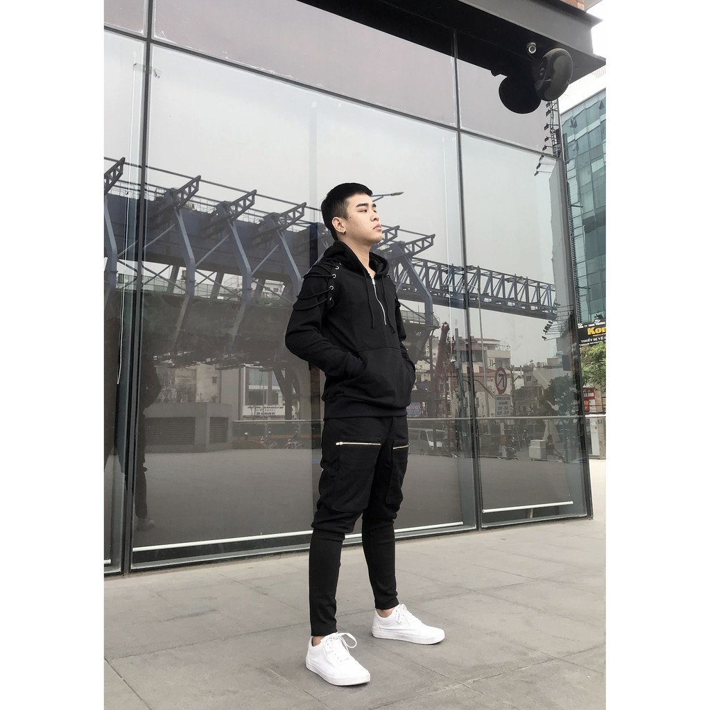 Áo hoodie đan dây kết hợp khóa kéo 018