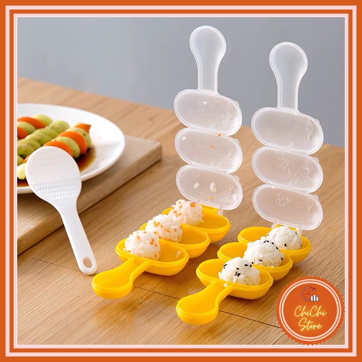 Khuôn cơm lắc bento tạo hình tròn 3 viên tặng kèm thìa cho bé yêu ăn ngon miệng và sáng tạo_CC