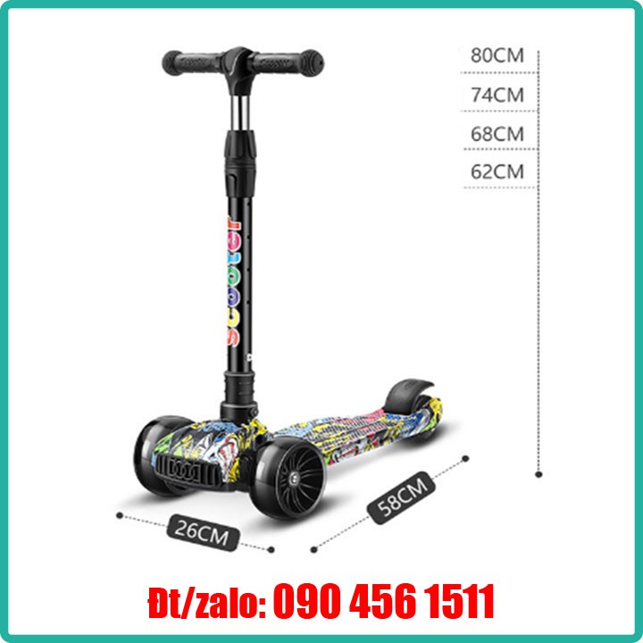 xe trượt scooter trẻ em - xe scooter trẻ em 3 bánh có đèn LED, phát nhạc