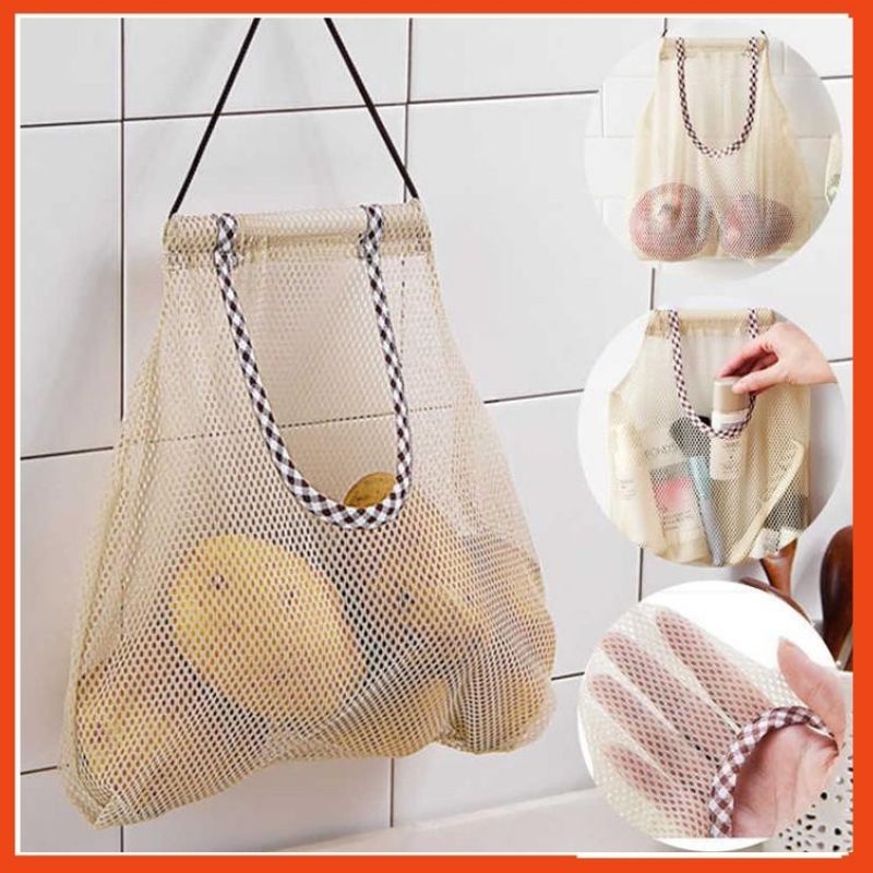 Túi treo rau củ - hành tỏi tránh mốc lưới đan - Túi đựng trái cây hoa quả treo tường - NgocThi Store