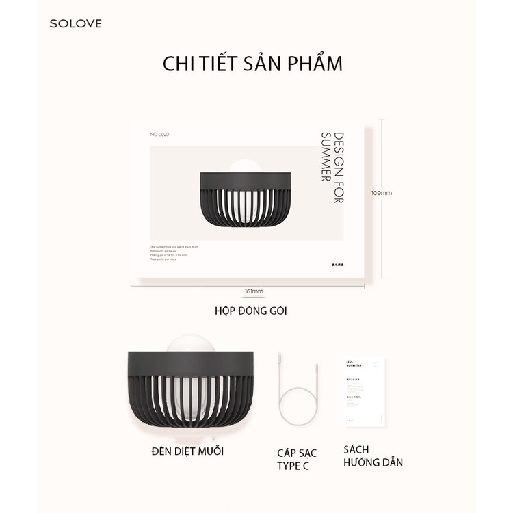 [ Bản Nâng Cấp Mới] Đèn Đuổi Muỗi SOLOVE 002D - Bẫy Muỗi 360 Độ Không Góc Chết - Hiệu Quả Gấp Đôi Bản Cũ