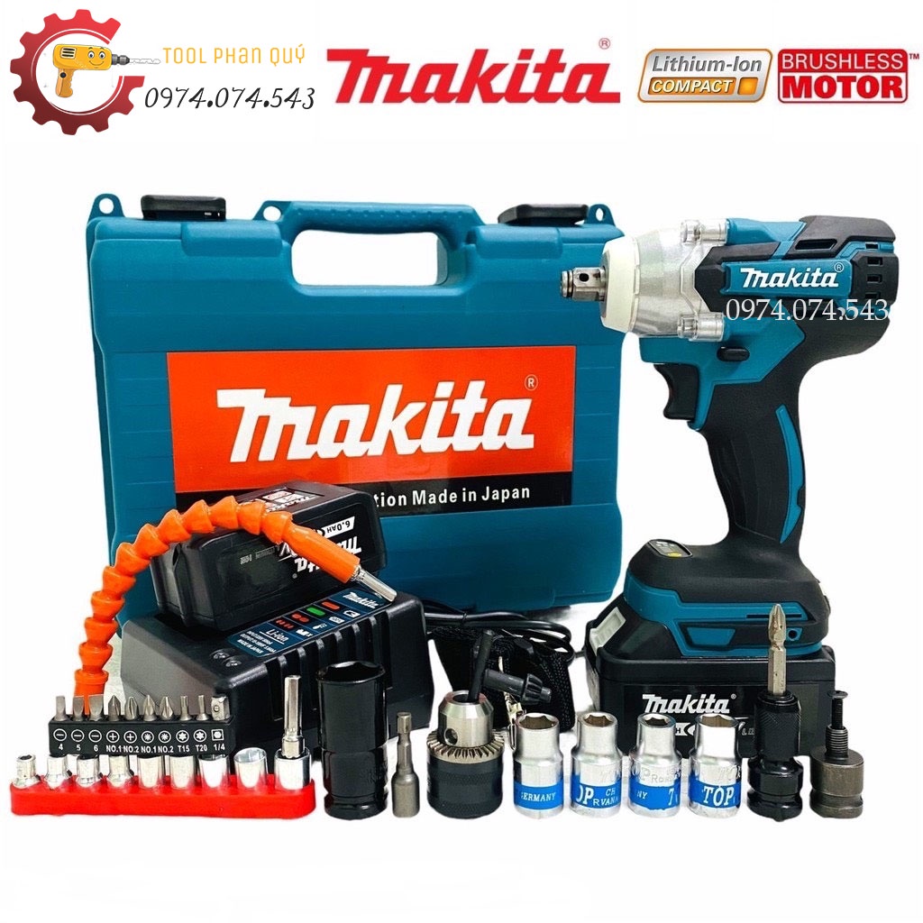 Máy siết bulong makita 199V - Siết bulong không chổi than Makita tặng kèm đầu chuyển vít và khẩu 22mm