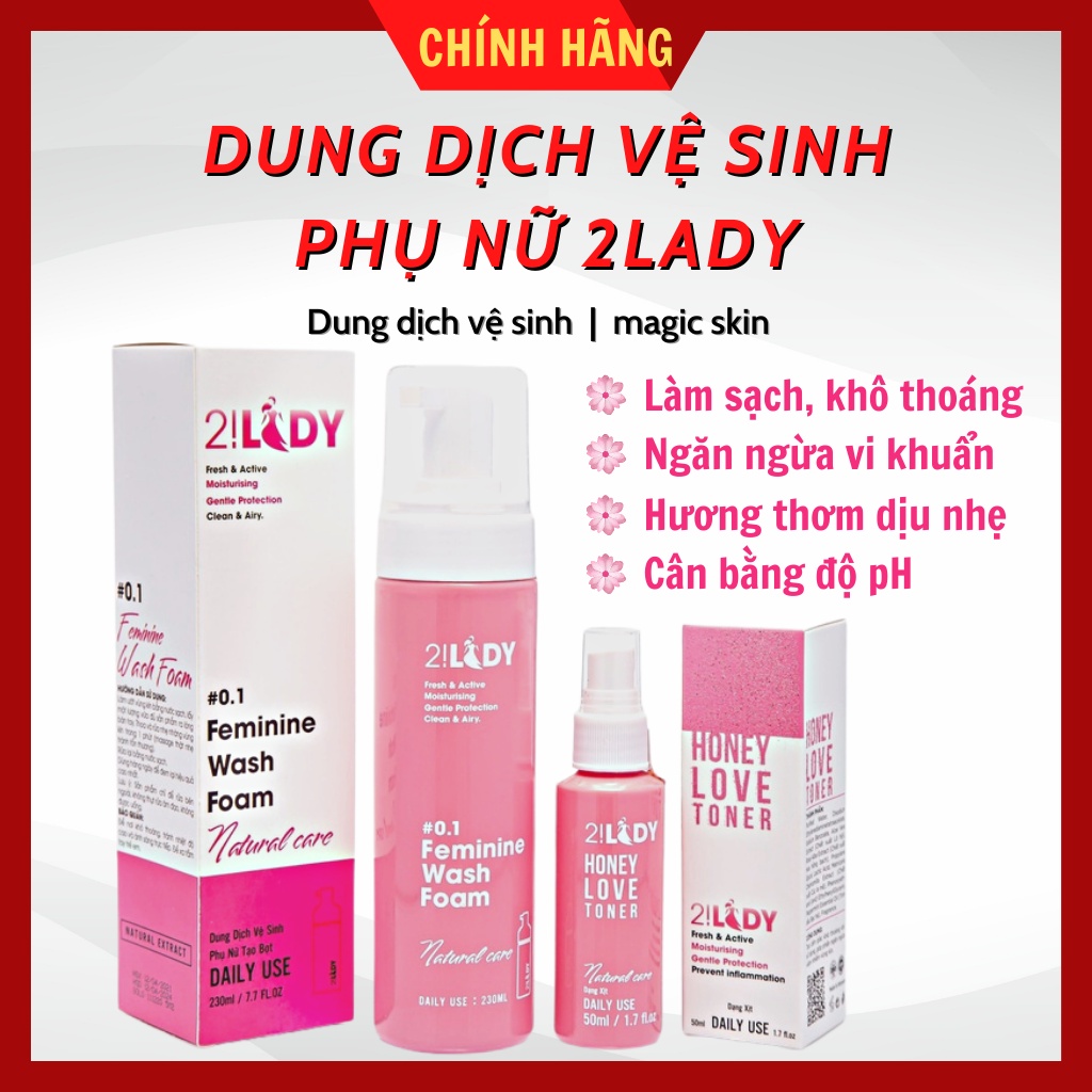 Dung dịch vệ sinh tạo bọt 2 Lady combo phụ khoa Magic Skin