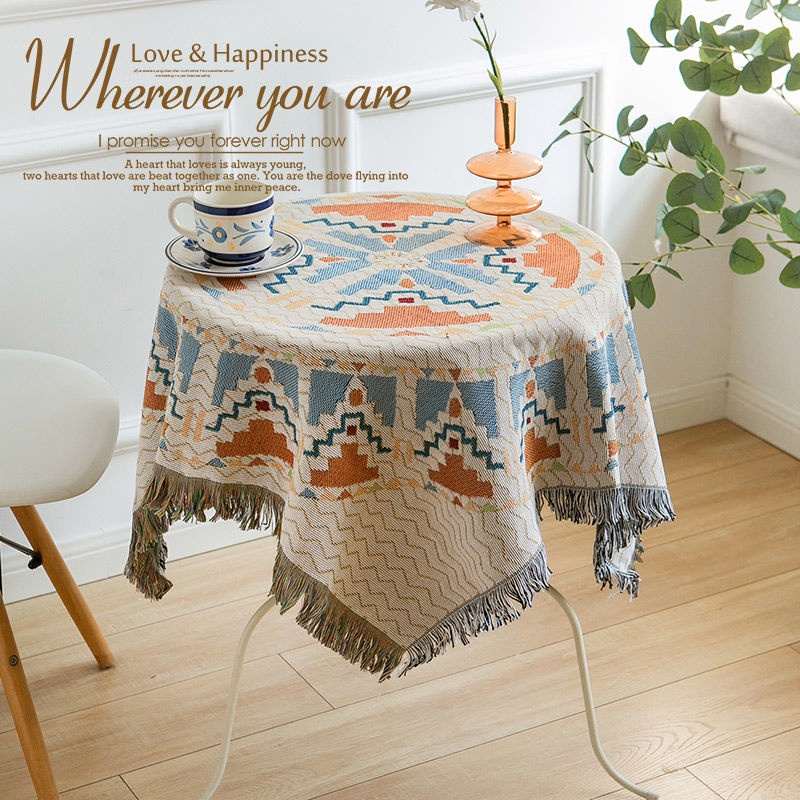 Khăn Trải Bàn Hình Vuông Chất Liệu Cotton Phong Cách Bohemian