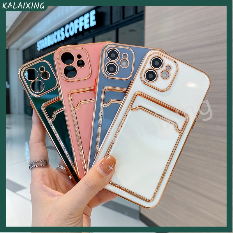 Ốp Điện Thoại Mềm Mạ Điện Màu Trơn Có Ngăn Đựng Thẻ Cho iPhone 13 Pro Max 12 Pro