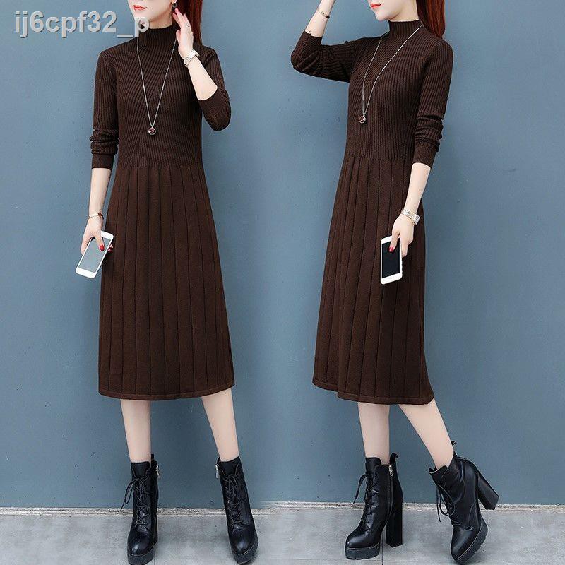 High neck over the knee knitted sweater dress women s 2020 autumn and winter new slim thick mid-length base skirt | BigBuy360 - bigbuy360.vn