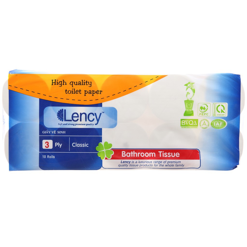 Giấy Vệ Sinh Lency Xanh 10 Cuộn Cao Cấp Không Lõi 3 LỚP