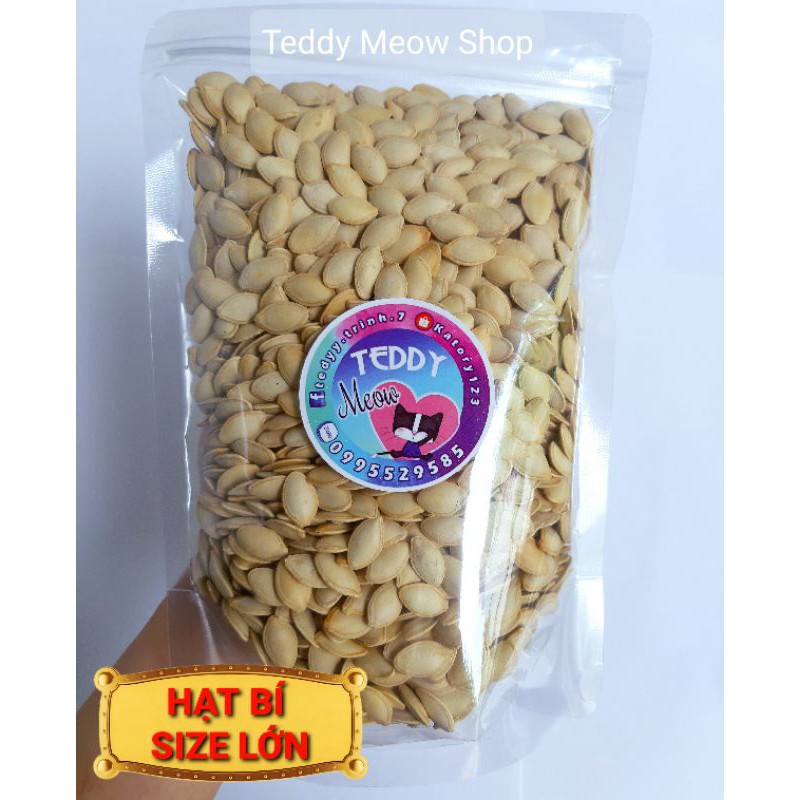 Ăn Vặt Teddy - Hạt bí rang muối truyền thống thơm bùi, giòn ngon đậm vị nhà làm (túi zip 500gr - hạt bí nguyên vỏ)