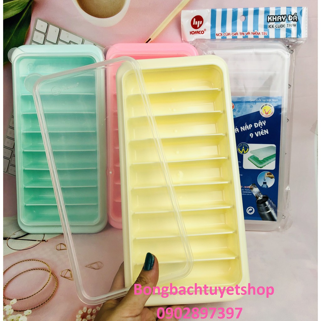 Khay đá HOFACO nắp đậy 9 viên HPL51 - Vĩ làm đá viên, đựng trữ thức ăn dặm cho bé có nắp đậy cao cấp
