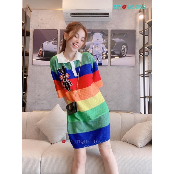 VÁY LEN KẺ MÀU SẮC DÁNG XUÔNG MS16288