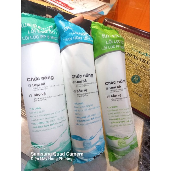 Combo bộ lõi lọc chuẩn nước uống trực tiếp 1,2,3 lõi 1: PP 5 MiCRON.lõi 2: Than hoạt Tính dạng hạt.Số 3: Lõi PP 1 MICRON