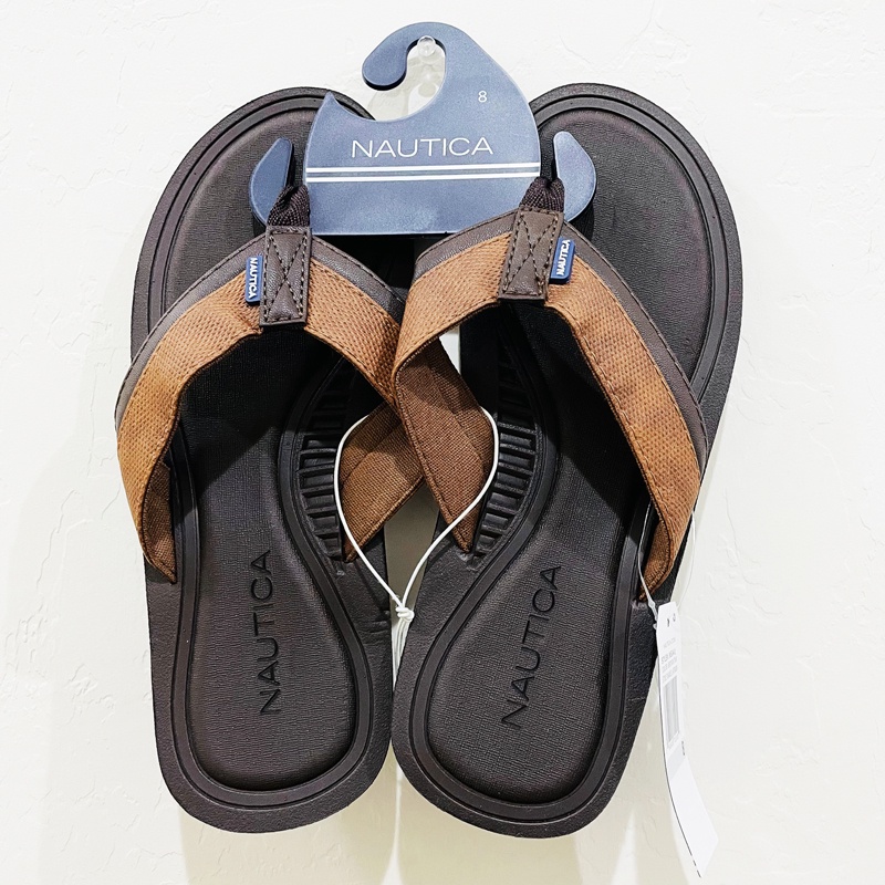 Dép Nam Nautica Latmon Logo-Embossed Thong Sandal - Brown/Tan