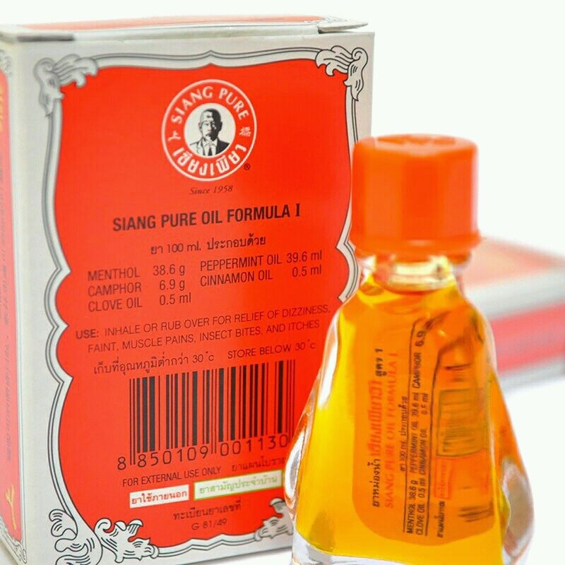 Dầu gió đỏ Thái Lan Siang Pure Oil_1 Lốc 12 Chai 3 ML