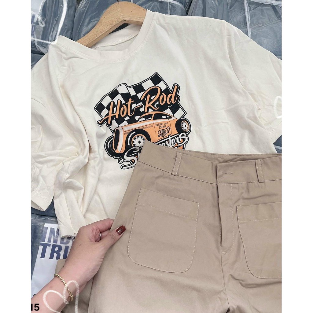 (FREESHIP-HÀNG CÓ SẴN)  SET QUẦN KAKI 2 TÚI+ ÁO CROPTOP❤️CHIBEST_ST015