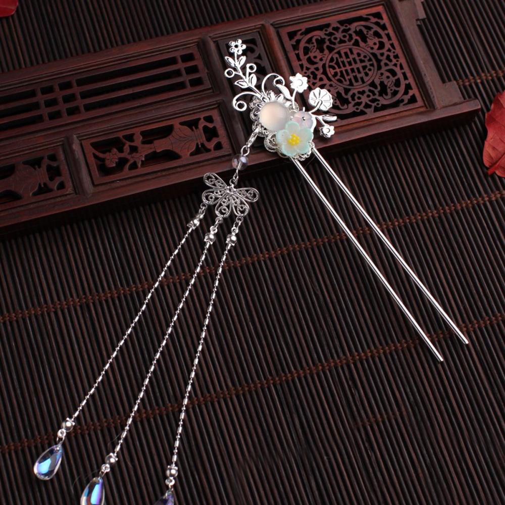 Trâm Cài Tóc Đính Hoa Và Bướm Tua Rua Phong Cách Trung Hoa Cổ Điển