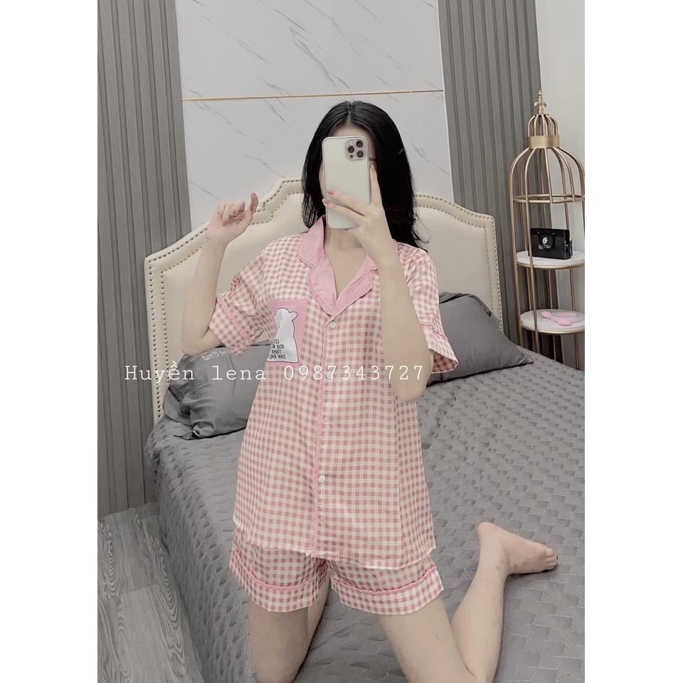 Bộ Ngủ Pijama Lụa LATIN CAO CẤP Kẻ Caro Túi Ngực mặc ở nhà mặc đi chơi oke luôn