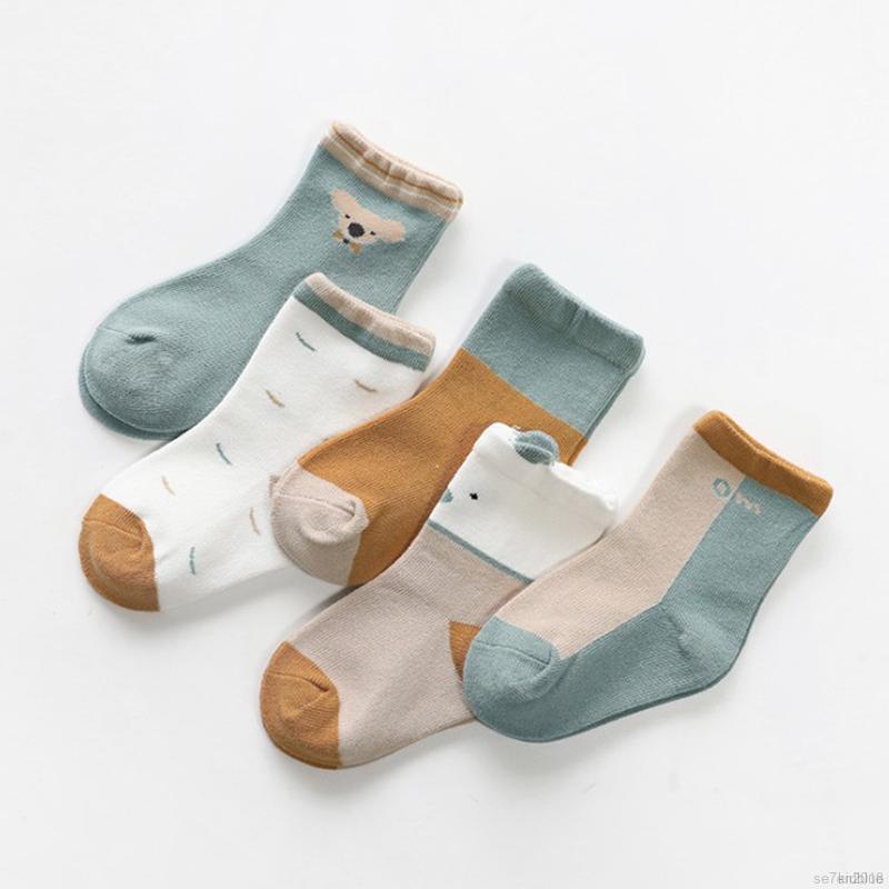 5 Đôi vớ cotton họa tiết hoạt hình dành cho bé 0-8 tuổi