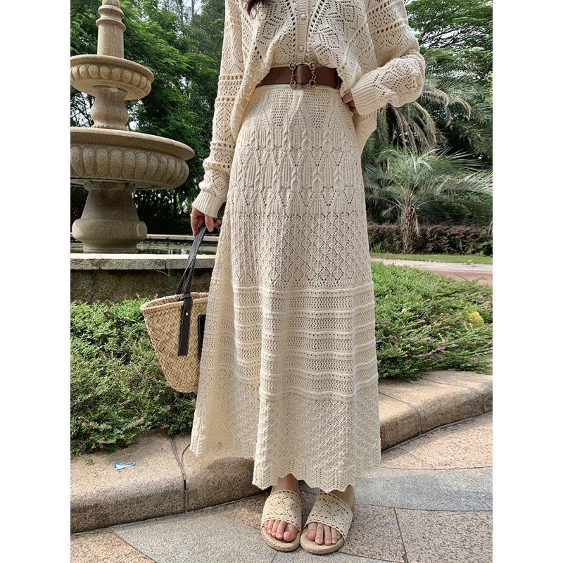 Bộ Áo Khoác Cardigan Dệt Kim + Chân Váy Lưng Cao Thời Trang Mùa Thu Cho Nữ