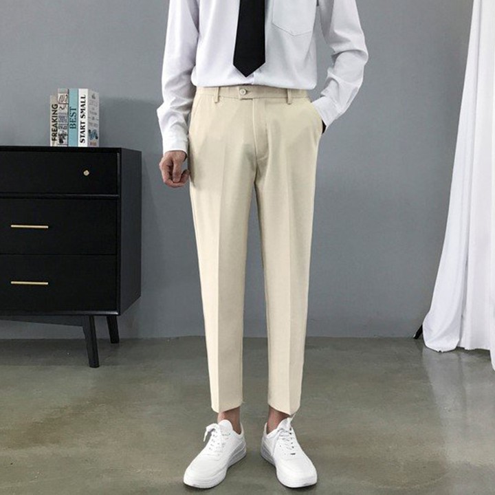 Quần tây nam kiểu dang baggy ống côn vải co giãn | BigBuy360 - bigbuy360.vn